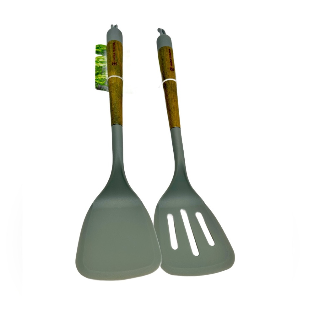 DURA CULINARY ~ Gray Nylon Spatula Set with Acacia Wooden Handles